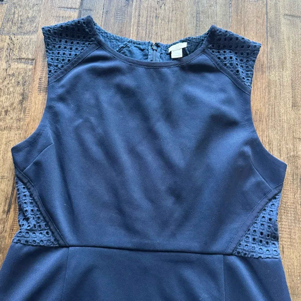 EUC‎ J. Crew Navy Double Faced Pique Eyelet Sleeveless Dress